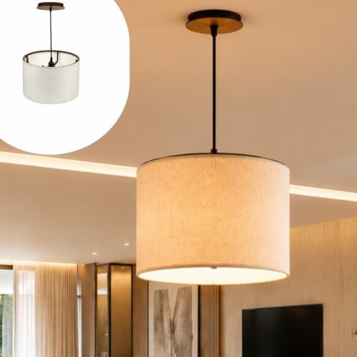Luminária Pendente 34x25cm com Cúpula Artesanal Tecido Claro Decoração Bivolt