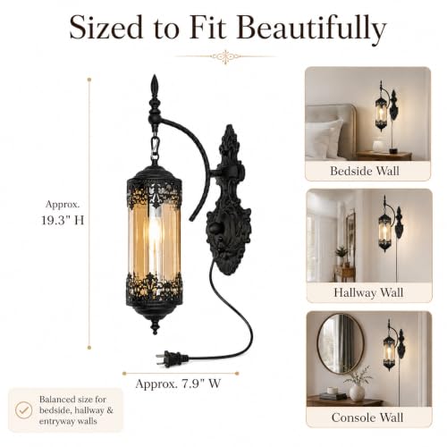 Image of Rustic Gothic Plug in Wall Sconce with Glass
