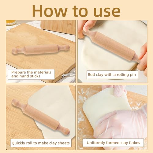 Mini Rolling Pin, Pizza Roller, Small Dough Rollers, Small Wooden Rolling Pins with 2 Rollers Handle Non-Stick Playdough Dough Roller, for Baking, Cookie, Pastry, Christmas, New Year, Easter - Image 5