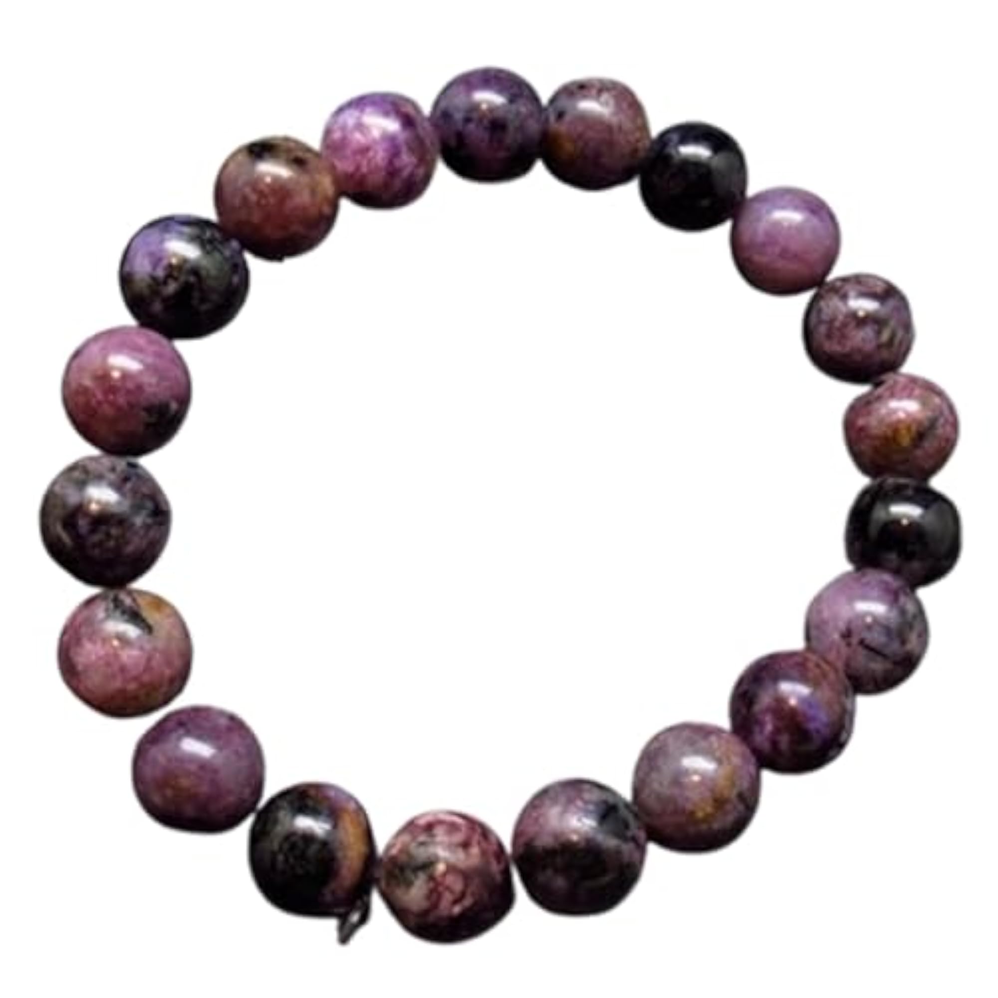 Unisex Natural Russian Charoite 10mm Round Bead Stretchable Bracelet