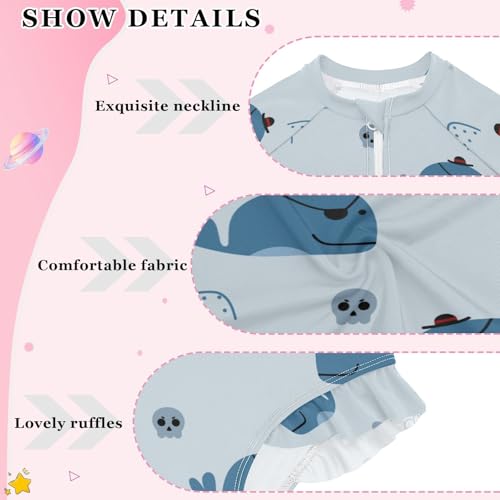 Whale Pirate Girls Swimsuit One Piece Rash Guard Girls' Swimwear Long Sleeve Swimsuits for Girl Size 3-12T4