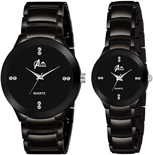Acnosยฎ Premium Brand - Heavy Quality 3 Different Steel Plated Formal Analog Watches for Couple Pack of 2