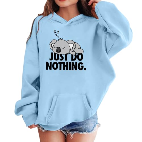 Sudadera con Capucha y Manga Larga para niñas Estilo Casual con Estampado. Top de Felpa con Lindo gráfico Ideal para Jugar y para Usar a Diario. (Light Blue 11-12 Y)