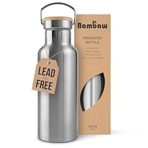 Bambaw Insulated Water Bottle 24oz | Stainless Steel Water Bottle | Insulated Water Bottles | Travel Water Bottle | Metal Water Bottle | Large Water Bottle | Reusable Water Bottle 750 ml