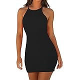 OverDose mujer Sling Sin Mangas Fiesta Vaina Sexy Fiesta Caliente Mini Breve Vestido S Curva (M, Negro)