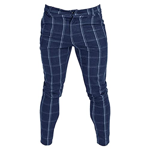 Men's Stripe Printed Dress Pants Plaid Flat Front Tapered Long