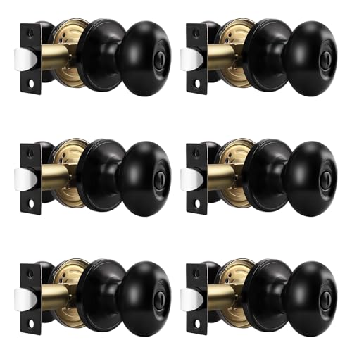 Gobrico 6 Pack Privacy Function Matte Black Door Knobs Egg Shaped Door Knobs and Handles for Bedroom Bathroom Oval Door Knobs Interior Stainless Steel