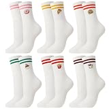 taonganui 6 Paar Weiß Tennissocken Socken Damen & Herren mit Motiv, 39-42