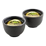 Restaurantware-Tetsubin 5 Ounce Cast Iron Tea Cups, Set Of 2 Hobnail Black Cups - Enamel Coated Interior, Durable, Black Cast Iron Asian Tea Cup, For Homes or Restaurants, Corrosion-Resistant