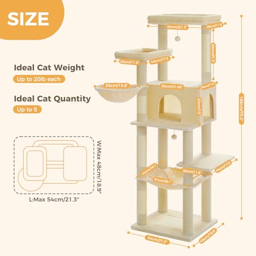 Rascador para gatos grande PAWZ Road 73 pulg beige miniatura 2