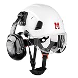 Mustbau Construction Hard Hats Ventilated Safety Helmet with Clear Visor,Hearing Protection, Ear Defenders and Chin Strap,53 to 63 cm Adjustable Hard Hat for Forestry, Chainsaw, Industrial