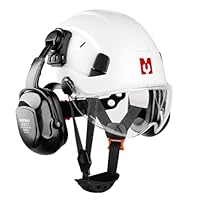 Mustbau Forsthelm, EN397 Schutzhelme mit Kapselgehörschützern und Visier, 53 bis 63 cm Verstellbarer Kopfumfang, strapazierfähiges ABS-Material Für Bauwesen, Forstwirtschaft, Maschinen - Weiß