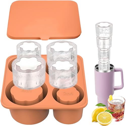 CUESVAP IJsblokjesvorm voor Stanley Cup, herbruikbare BPA-vrije siliconen ijsblokjes, ijsblokjesvorm, Stanley Cup-accessoires met deksel voor 20-40 oz Quencher & beker (Amber)