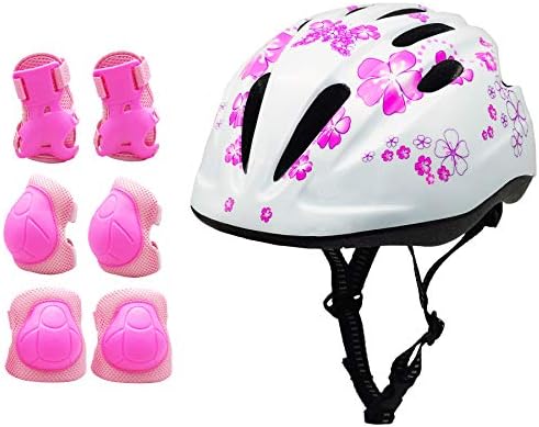 Girl Helmet for Bike,Kids Bike Pink Helmet with Protective Gear Knee Elbow Wrist Pads for Girls Approximately Ages 3-10 Years Adjuastable and Multi-Sport, from Toddler to Youth CPSC Certicated