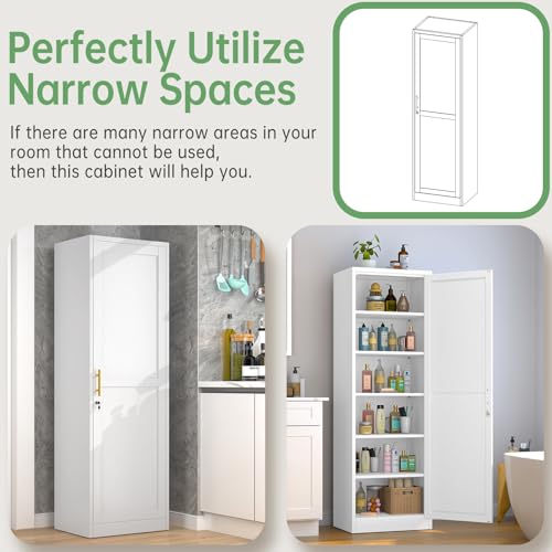 Ckzbx Metal Locker Tall Narrow Storage Cabinet, 67\" H Locking Tool File Cabinets Snack Locker Organizer for School Classroom,Bedroom,Gym Home Office,Entryway and Hallway (20\" W 1Door White)