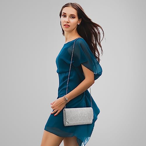 Image of Ladies Pleated Evening Clutches Glitter Envelope Handbag Elegant Small Shoulder Bag for Wedding Party Prom Bridal