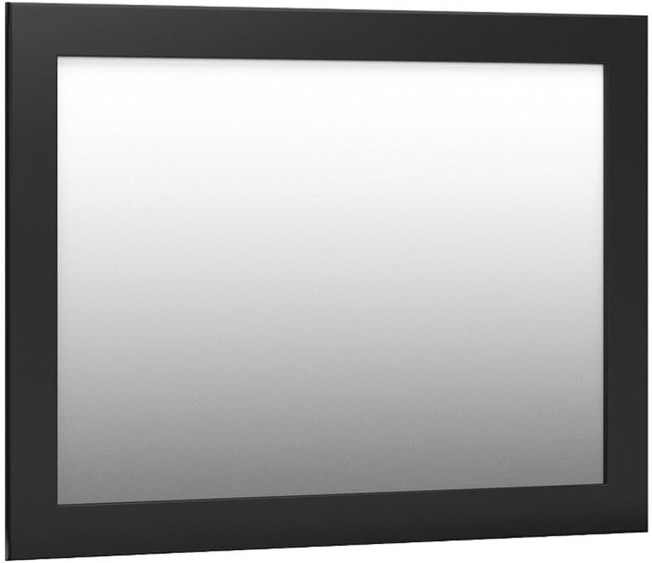 BOWERY HILL Contemporary Bedroom Mirror, Engineered Wood Frame, Black Finish, 41.85" W x 30.67" H, Decorative Laminate, Horizontal or Vertical Mounting, Modern Design for Dresser or Wall Use