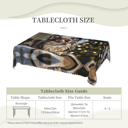 KINGWW Langhaarige Chihuahua Langhaarige Chihuahua Anti-Fett Quadratische Tischdecken für rechteckige Tische, wiederverwendbare und waschbare Tischdecken, Polyester-Stoff-Tischdecken