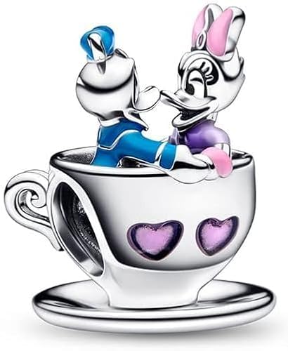 The Charmery Disney - Ciondolo a forma di Paperino e Paperina, in argento Sterling 925, compatibile con braccialetti Pandora e molti altri braccialetti con ciondoli del Regno Unito, Argento sterling