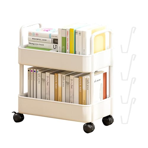 awakentti Carts with Wheels, Bookcase with Wheels 2 Tiers, Multi-Functional