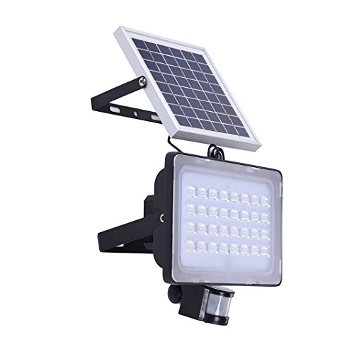 Luz solar LED, Focus solar con 2 modos, Luz solar con sensor de movimiento, Lamparas solares exterior para patio, jardín, pasillo, garage (TNYC50W)