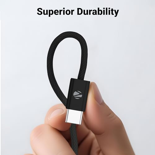 Image of ZEBRONICS TT60+ Type C - Type C Braided Cable, 60 Watts, Rapid Charging, Charge & Sync, 1 Meter, Compatible with iPhone 15 | Samsung | OnePlus | Xiaomi | Realme | Oppo Black