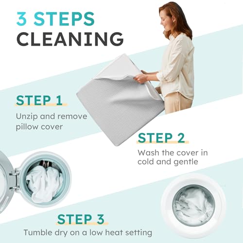 Image of Bedluxe Wedge Pillow, 12 inch Bed Wedge Pillow for Headboard, Pillow Wedge for Acid Reflux Relief, Sleeping, After Surgery, Snoring, Gerd, Triangle Pillow Wedge - Cooling Memory Foam Top, Light Grey