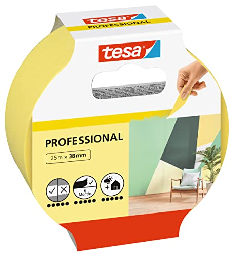 tesa Masking Tape Professional - Painter's Tape Made of Thin Washi Paper for Particularly Precise Masking During Painting Work - for Indoors and Outdoors - 25 m x 38 mm