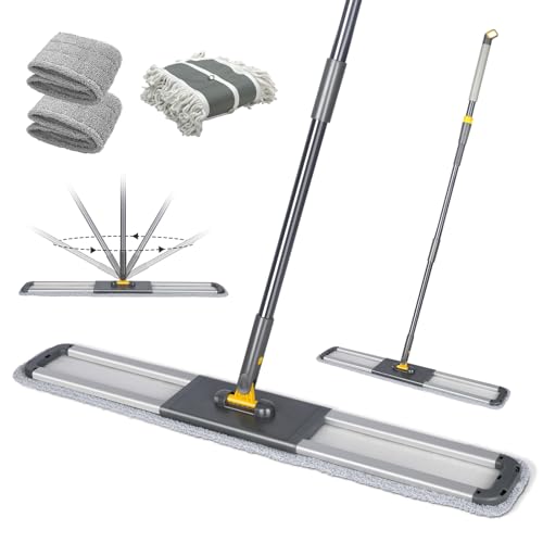 Masthome Industrial Floor Mop, 92cm Large Flat Mop with 360° Swivel Head, Commercial Heavy Duty Mops with 3 Reusable & Washable Pads and 154cm Adjustable Handle for Wood, Marble & Laminate Floors
