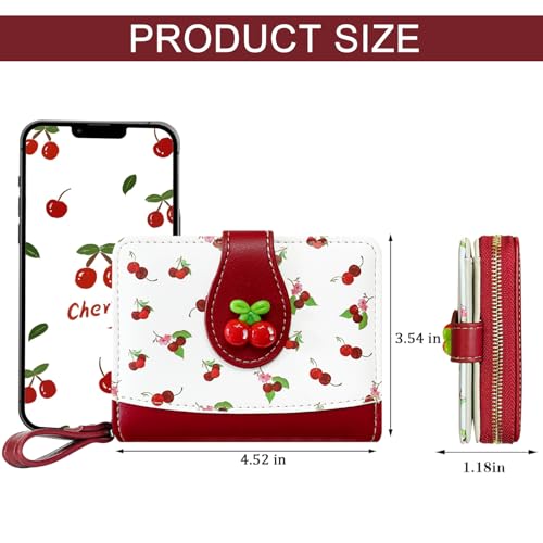 Sunwel Fashion Cutest Fruit Prints Wallet Card Slots Small Wallet with Zipper Coin Pouch Wallet for Women Girls (CHERRY)4