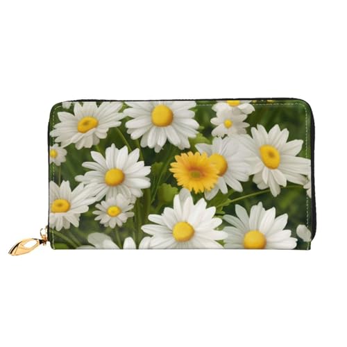 Portefeuille d'été pour femme à fermeture éclair et motif marguerites