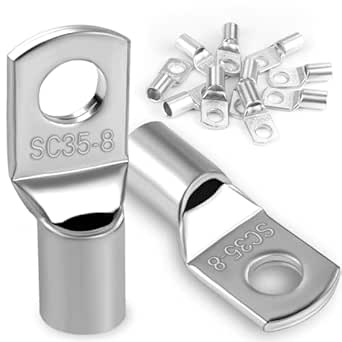 10 Stk Kabelschuh 35mm2 Rohrkabelschuh M8 Ringkabelschuh Verdicktes Kupfer Unisolierte SC Kabelschuhe Silber