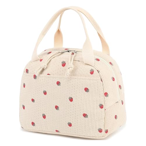 Packed Lunch Bag, 26x18x21cm Lunch Bags for Women, Cute Strawberry Print Design, Lunch Bag Adults Kids Insulated Cooler Tote, Lunch Bags for Work School Picnic Travel