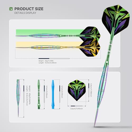 HUANQU Steel Tip Darts – 20g Stainless Steel Barrels, Non-Slip Grip for Bristle Boards | Complete 3-Dart Set with Case & Sharpener