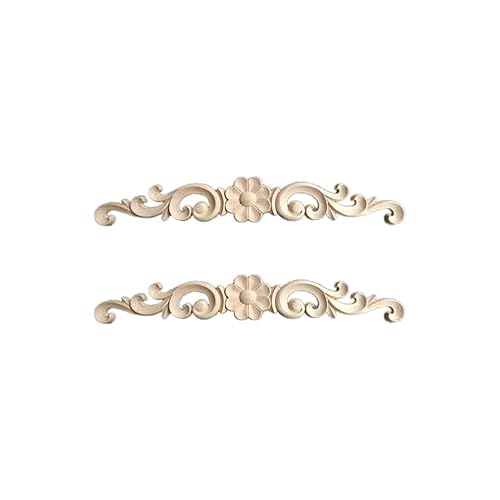 Ciieeo Cabezal de puerta con apliques de madera maciza, 2 piezas, tallado, onlay, marcos de puerta de gabinete, sin pintar, 15.74 x 2.16 x 0.31