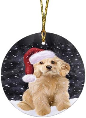 Christmas Express Delivery Red Truck Running Cocker Spaniel Dogs Round Flat Ornament - Pet Decorative Hanging Ornaments for Christmas X-mas Tree Decorations - 2.75" Round Christmas Ornament