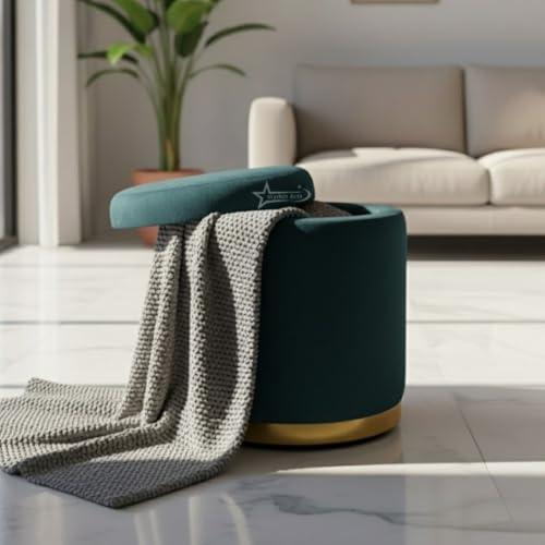 Image of Velvet Round Single Strip Ottoman Office Stool Foot Rest Stool Velvet Fabric Padded Seat Pouf Ottoman 13 X 13X 16 inch, in Round Shape for Living Room Aqua