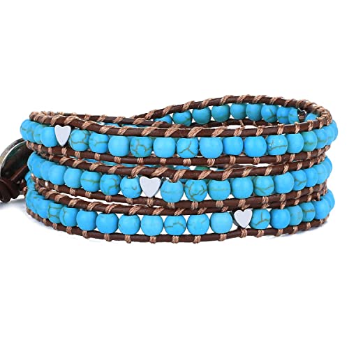 Image of KELITCH New Star Turquoise Bracelets Love Silver Beads 3 Wrap Bracelet Women Shell Pearl Bracelets