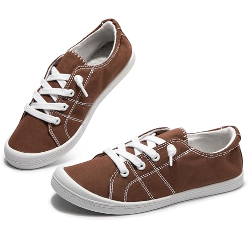Image of Womens Slip On Shoes, Canvas Low Top Sneakers, Casual Classic Flat Shoes | Comfort Fashion Sneaker with Non Slip Rubber Outsole, Lightweight Tennis Shoes for Walking, Shopping, Picnic, Travel