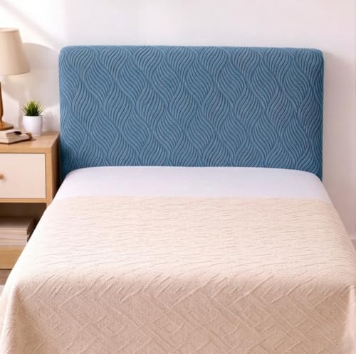 Image of HOMETHREADS Stretchable Lycra /Velvet Headboard Cover | Soft, Dust-Proof & Wrinkle-Resistant Bed Back Protector | Fits Leather, Wooden & Fabric Bedsides | for 2ft to 3.3ft Beds (Blue,90x65cm)