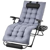 Abician Bain de Soleil Chaise Longue de Jardin avec Coussin, Fauteuil de Jardin Chaise Longue Pliable & Inclinable, avec Porte-Boisson Repose Pieds Appuie-tête Amovible, capacité 200kg aux intempéries