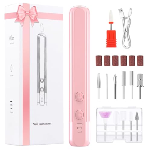 Torno Para Uñas Profesional - Lima De Uñas Eléctrica De 20000 RPM,12 En 1 Taladro De Uñas Portátil,Manicura Y Pedicura Eléctrico Profesional Para Salón,Rosa