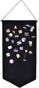Wall Hanging Brooch Jewelry Storage Case Canvas Display Stand Enamel Pin Display Banner Holder Earrings Necklace Glitter Pin Collection Organizer Black