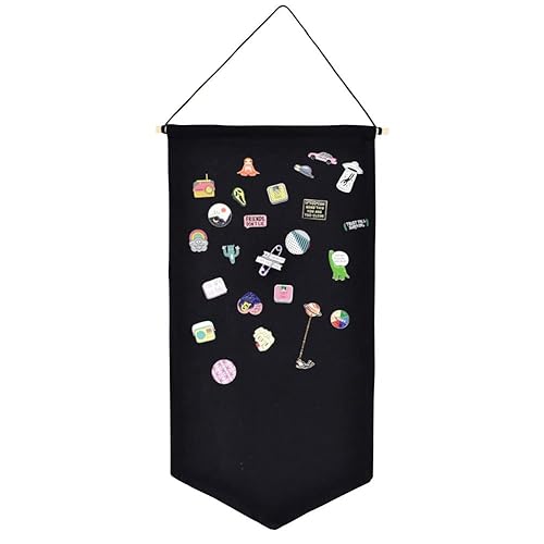YeeMan Wall Hanging Brooch Jewelry Storage Case Canvas Display Stand Enamel Pin Display Banner Holder Earrings Necklace Glitter Pin Collection Organizer (Black) - Black