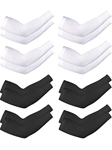 Boao 8 Pairs Unisex Arm Sleeves Sun Protection Cooling Sleeves for Driving Jogging Golfing Riding Outdoor Activities Adults Kids Size