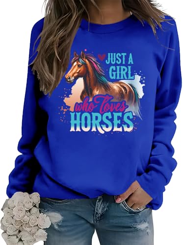 Sudadera Just A Girl Who Loves Horses, camiseta Just A Girl Who Loves Horses, suéter Just A Girl Who Loves Horses, azul real, 3XL