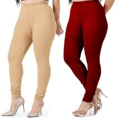 Image of Women Cotton Lycra Leggings Multicolor Pack of 2 Size Chart Waist L 28-30 inch, XL :32 inch, XXL :-34inch,3XL : 36
