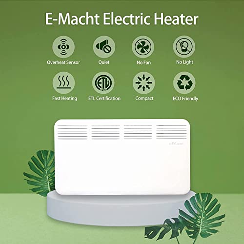 E-Macht Electric Heater For Indoor Use, 1500W Wall Heater With Adjustable Thermostat, Portable Convection Heater For Bedroom, Bathroom, Energy Efficient, Led Digital Display #TOP3