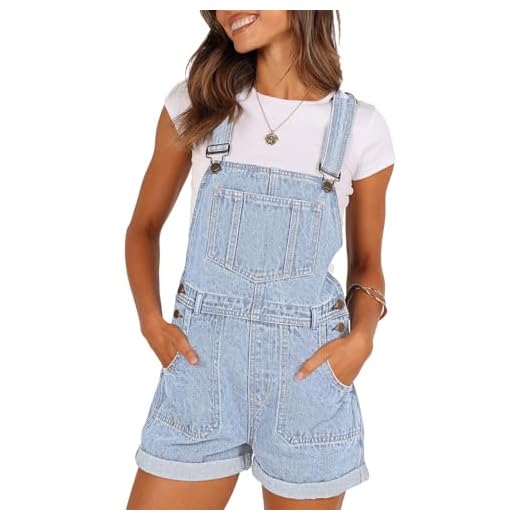 Pink Queen Denim Bib Short Overalls Casual Loose Adjustable Straps Wide Legs High Waisted Shorts Jean Shortalls Rompers for Women Streetwear Outfits Light Blue XL