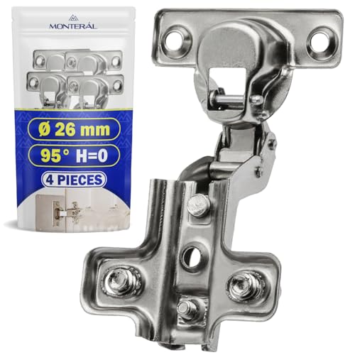 4 Piezas Bisagras Puertas Cocina con Ángulo Apertura 95° - Dotados del Sistema Slide-On - Montaje de Bisagras para Puertas H=0 Ø 26 mm - Garantía de 10 Años - MONTERAL